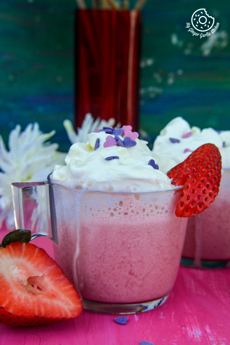 Strawberry White Hot Chocolate with Homemade Whipped Cream 