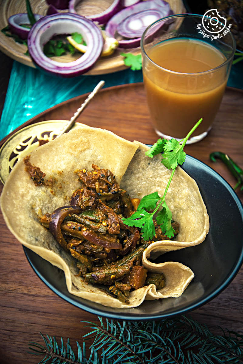 Achaari Dahi Bhindi with Duppad Roti - Pad Wali Roti | My Ginger Garlic ...