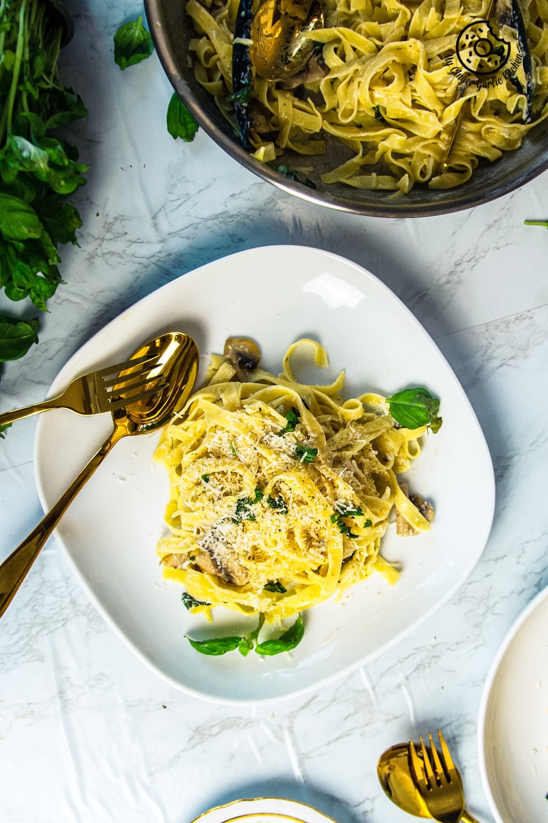 Mushroom Fettuccine with Alfredo Sauce | My Ginger Garlic Kitchen